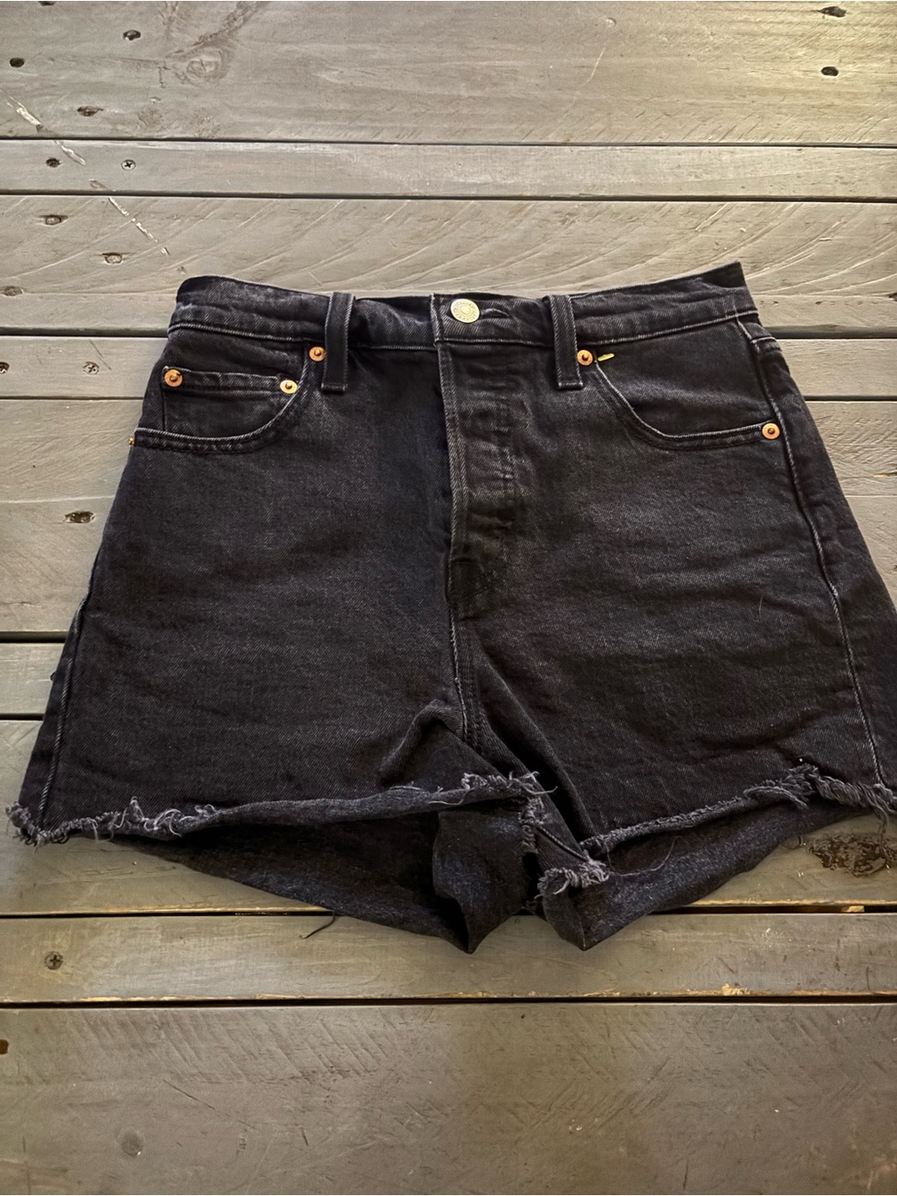 Levi's Premium Ribcage High Rise Denim Shorts Black Cutoff Size 26 (Measures 27)